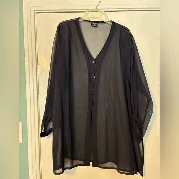 Revue Tops - Sheer Black Button-Front Women's Shirt Jacket by Nine West
